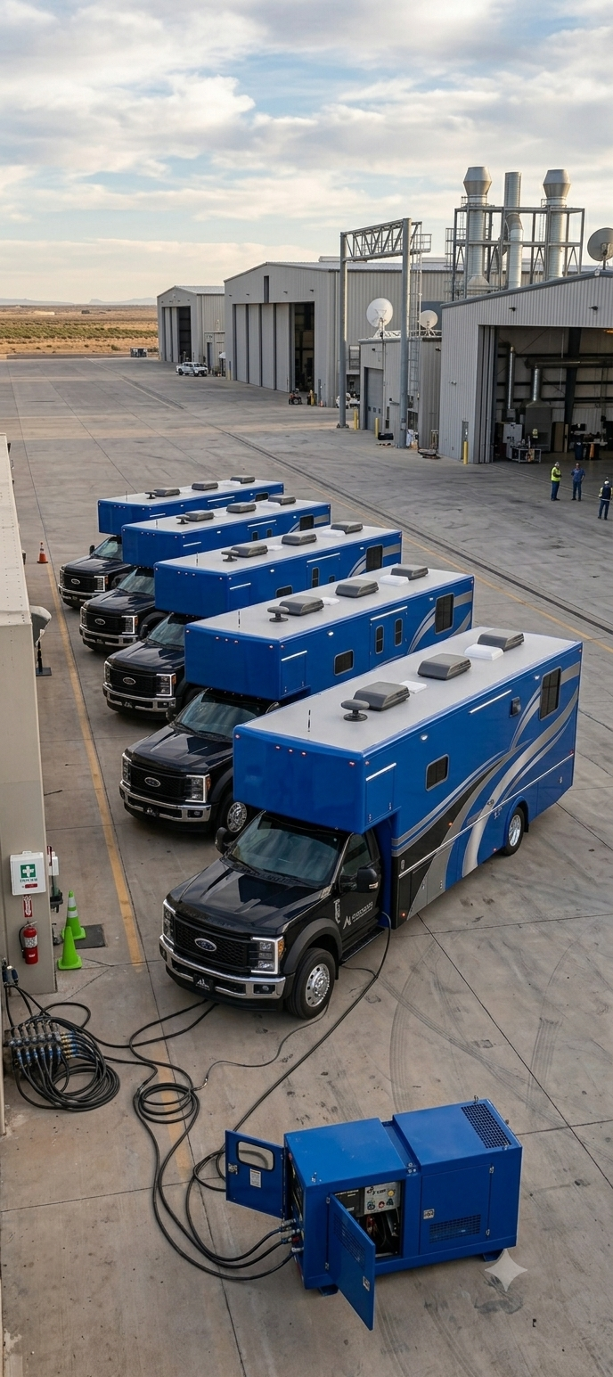 Fleet of 32.2u Mobile blue clinical units ready for deployment